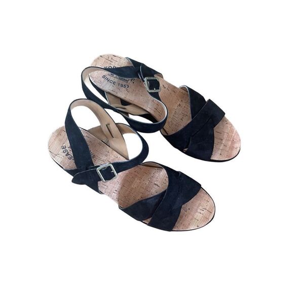 Kork Ease Since 1953 Womens Navy Blue Cork Wedge Slingback Heels Size 11 - Picture 1 of 6